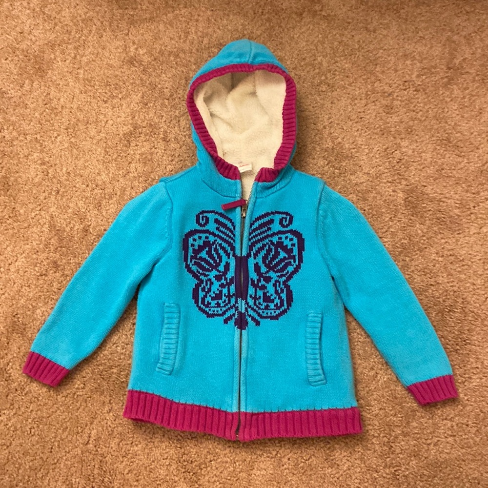 Hanna Andersson Getting Warmer Sherpa Lined Sweater Hoodie Girls Size 4
